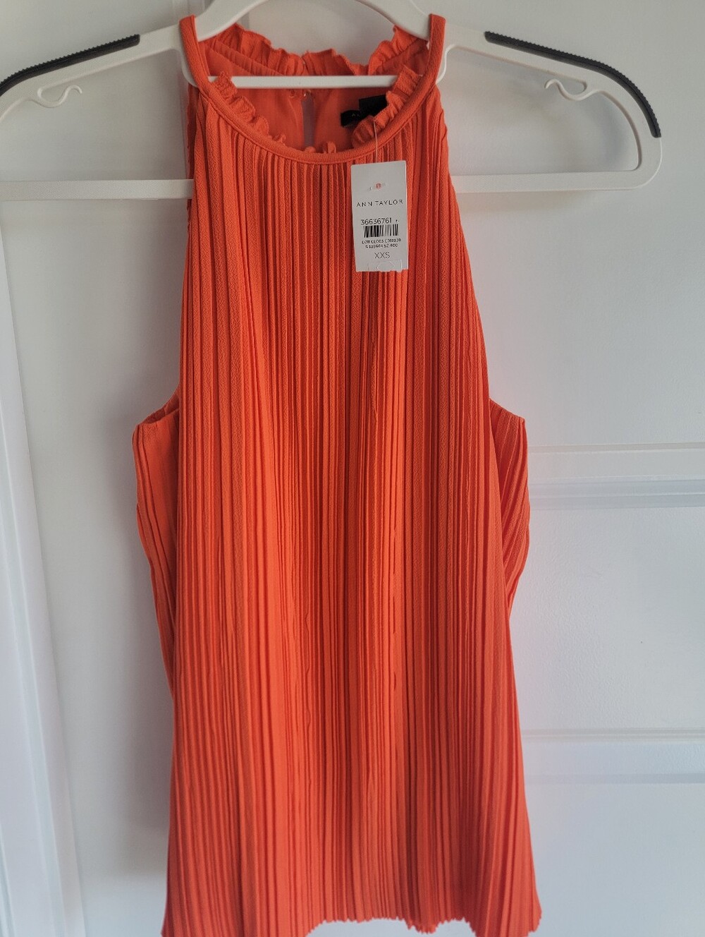 Ann Taylor Bright Orange Pleated Ruffle Neck Halter Top - XXS NWT